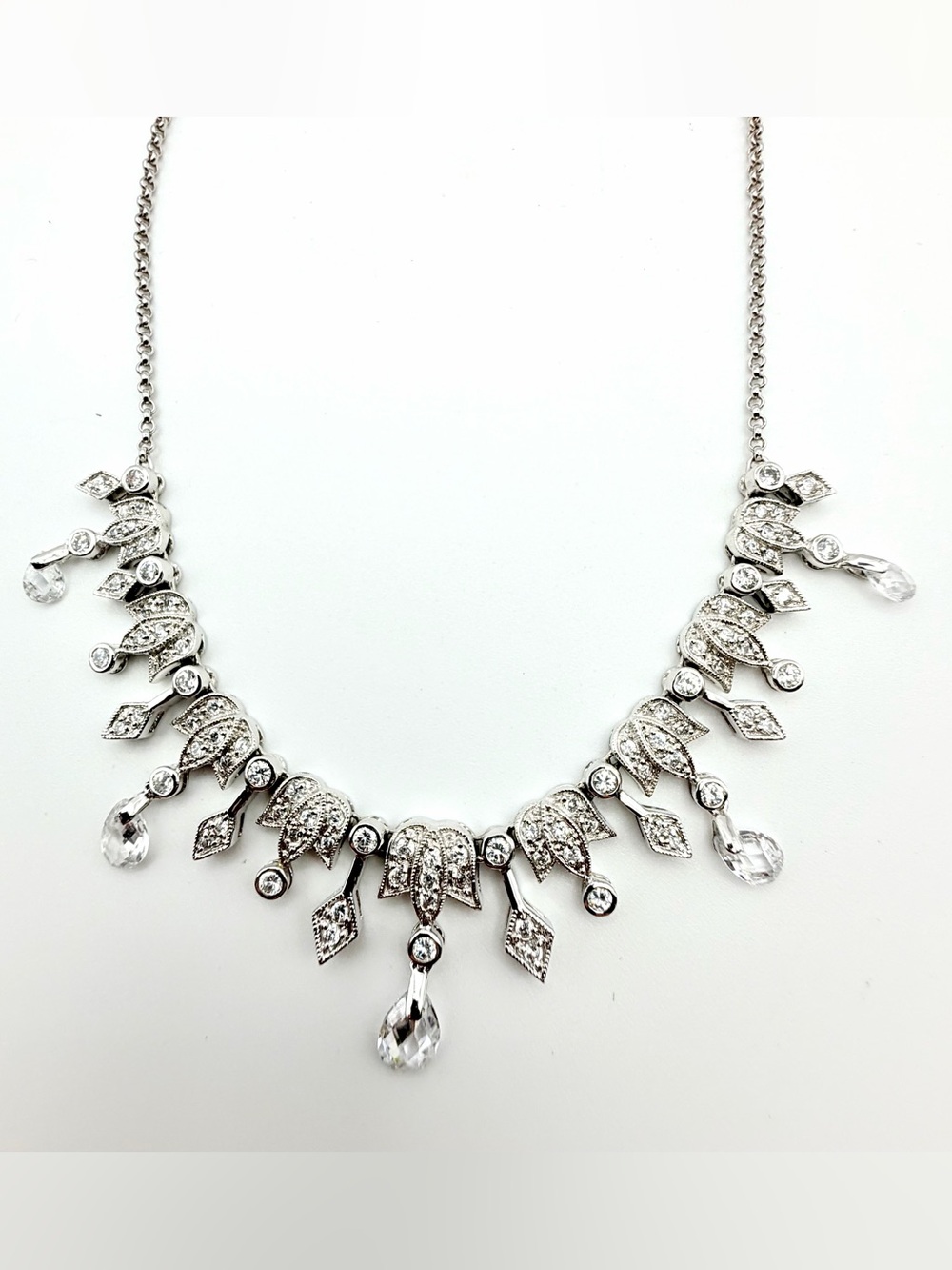 Vintage 925 Sterling Silver Crystal Chandelier Necklace